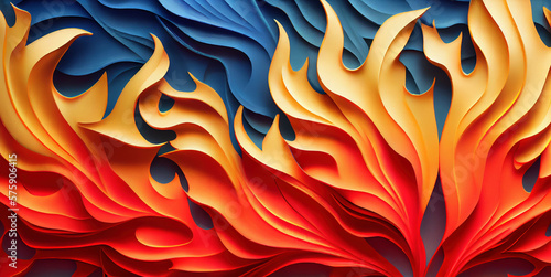 Red and blue fire background, burning hot and cold flames watercolor illustration banner, created with Generative AI technology