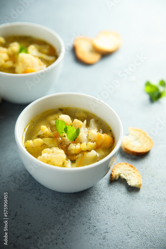 Homemade vegetable soup with cauliflower