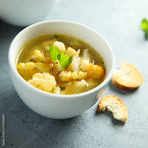 Homemade vegetable soup with cauliflower