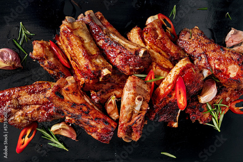 grilled ribs on the black stone