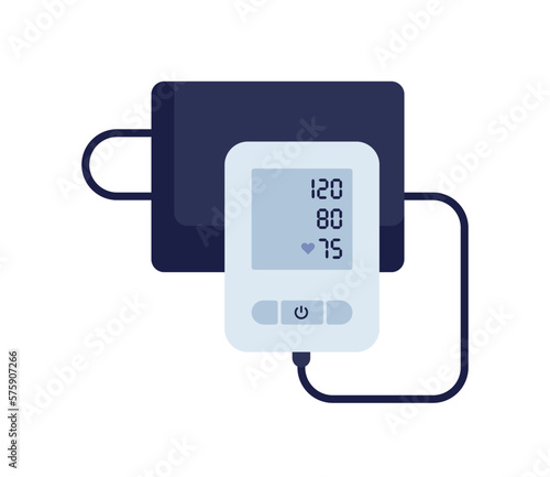 Blood pressure infographic. Vector flat modern illustration. Pressure monitor tool isolated on white background. Design for healthcare, cardiology.