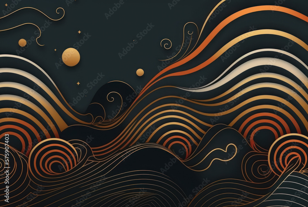 Beautiful Japanese background with line wave pattern. Generative ai. Beautiful Japanese background with line wave pattern. Generative ai.