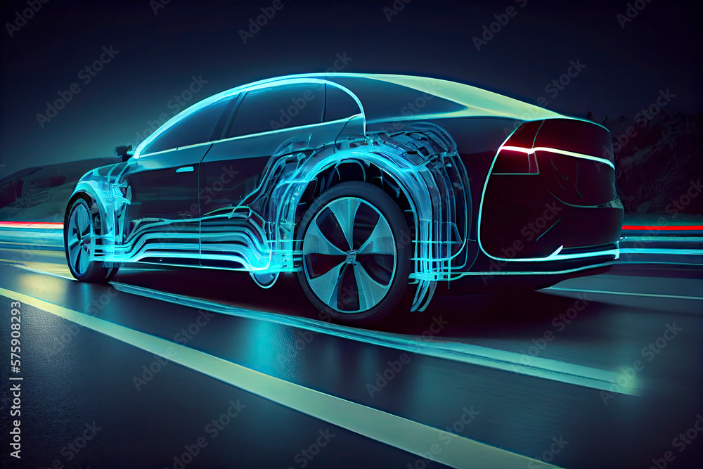 Electric car concept running on the road Electric car concept running on the road