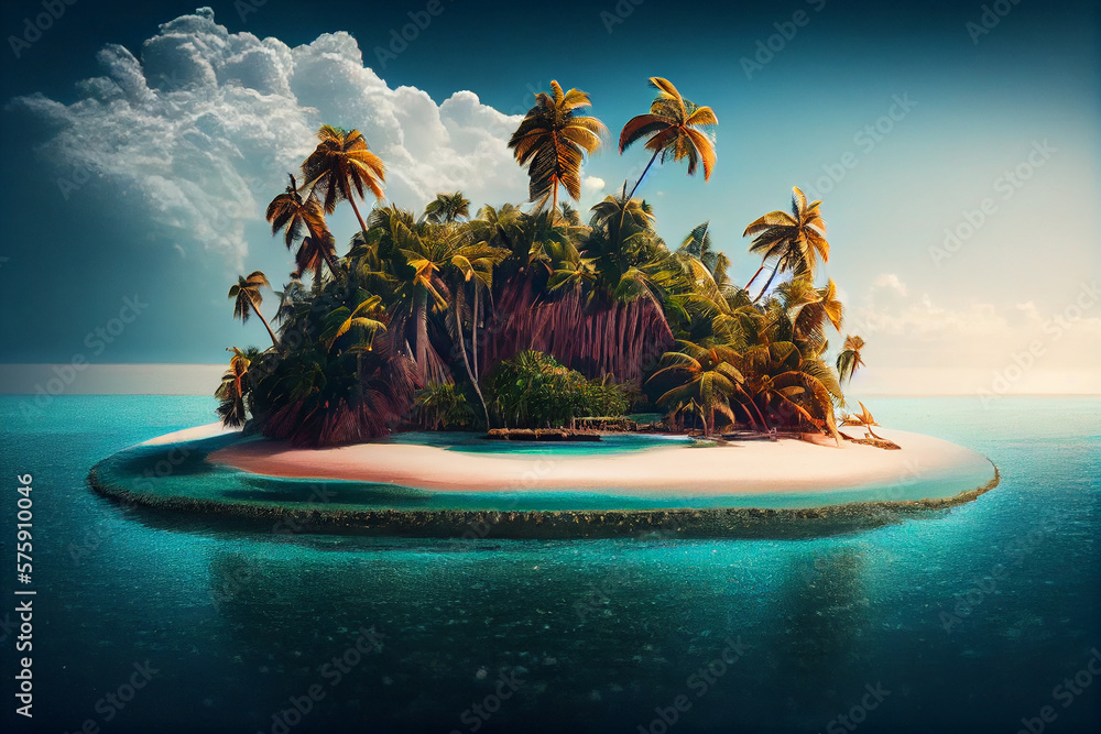 A picturesque tropical island in the sea, a heavenly place to relax. AI generated - obrazy, fototapety, plakaty 