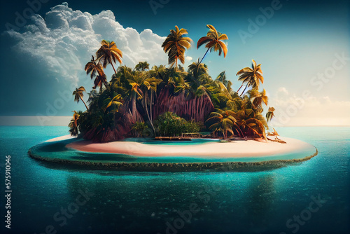 Fototapeta A picturesque tropical island in the sea, a heavenly place to relax