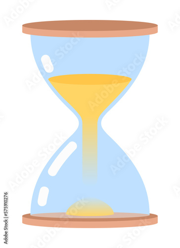 Hourglass with falling sand semi flat color vector object. Editable element. Glass clock. Full sized icon on white. Simple cartoon style spot illustration for web graphic design and animation