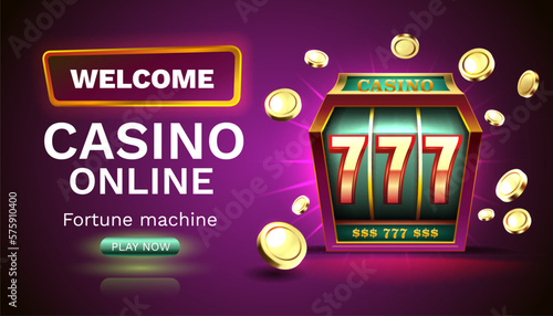 Casino 777 banner slots machine winner, jackpot fortune of luck. Vector
