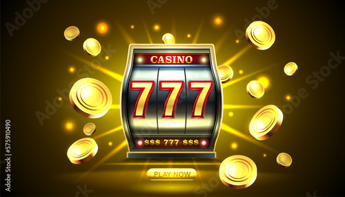Casino 777 banner slots machine winner, jackpot fortune of luck. Vector