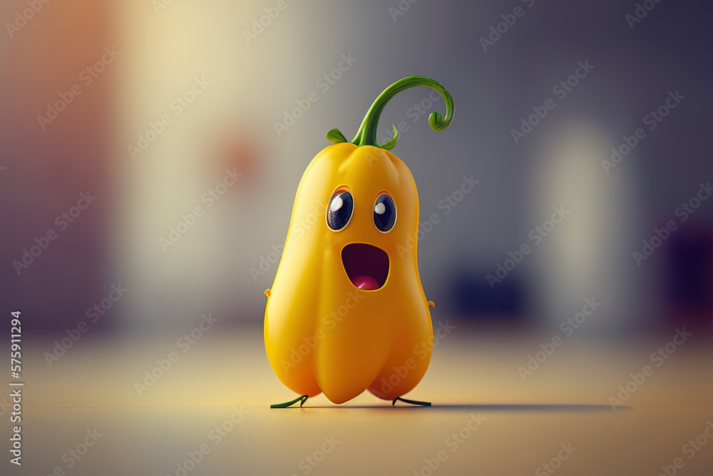 3D render cute and happy yellow pepper cartoon character. Generative AI 3D render cute and happy yellow pepper cartoon character. Generative AI
