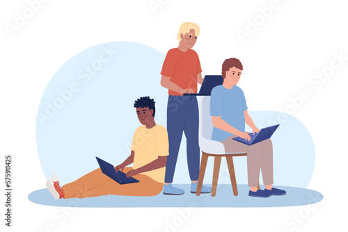Small team building startup business flat concept vector spot illustration. Editable 2D cartoon characters on white for web design. Teamwork, cooperation creative idea for website, mobile, magazine