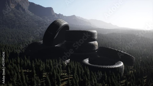 Abandoned car tires in mountains