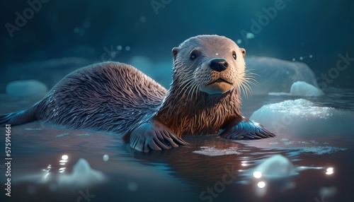 sea ​​otter in sea ice, Generative AI