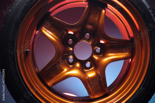 orange metal welded rims car wheels for a drift car custom tuning 