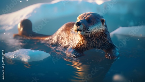 sea ​​otter in sea ice, Generative AI