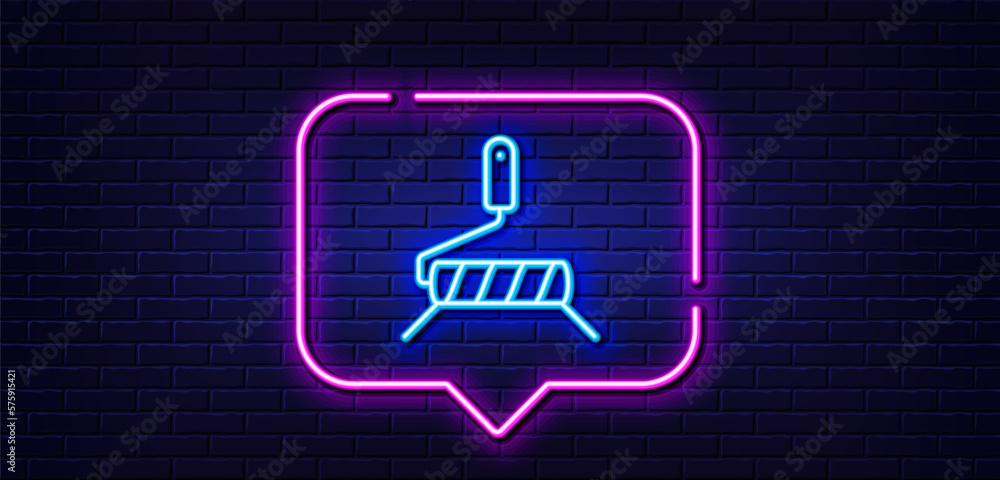 Neon light speech bubble. Paint roller line icon. Wall roll brush sign. Painter tool symbol. Neon light background. Paint roller glow line. Brick wall banner. Vector Neon light speech bubble. Paint roller line icon. Wall roll brush sign. Painter tool symbol. Neon light background. Paint roller glow line. Brick wall banner. Vector