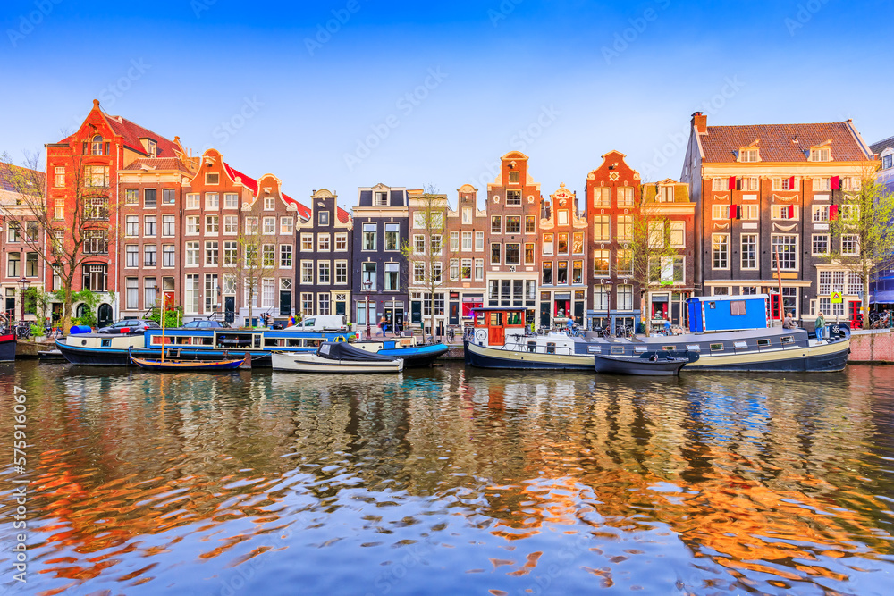 Amsterdam, Netherlands. Canal houses of Amsterdam reflections.
