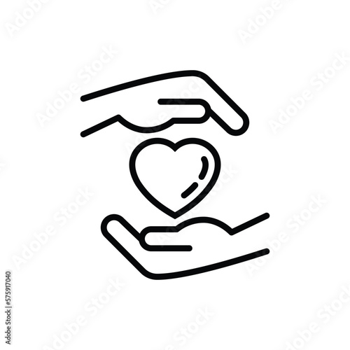 Handcrafted product sign: hands with heart in circle. Thin line icon. Modern vector illustration for packaging.