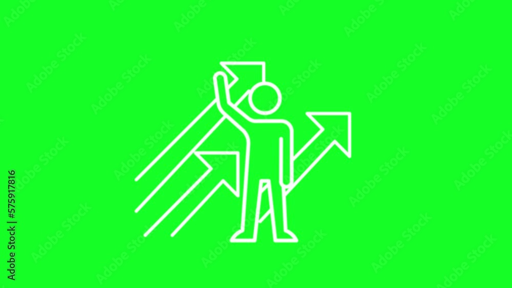 Animated dynamics white line icon. Career growth. Accomplishment. Loop HD video with chroma key, alpha channel on transparent background, black solid background. Outline motion graphic animation Animated dynamics white line icon. Career growth. Accomplishment. Loop HD video with chroma key, alpha channel on transparent background, black solid background. Outline motion graphic animation