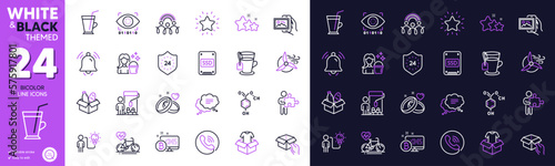 Hold box, Windmill turbine and Puzzle line icons for website, printing. Collection of Cleaning, Clothing, Stars icons. Bitcoin system, Chemical formula, Inclusion web elements. Vector