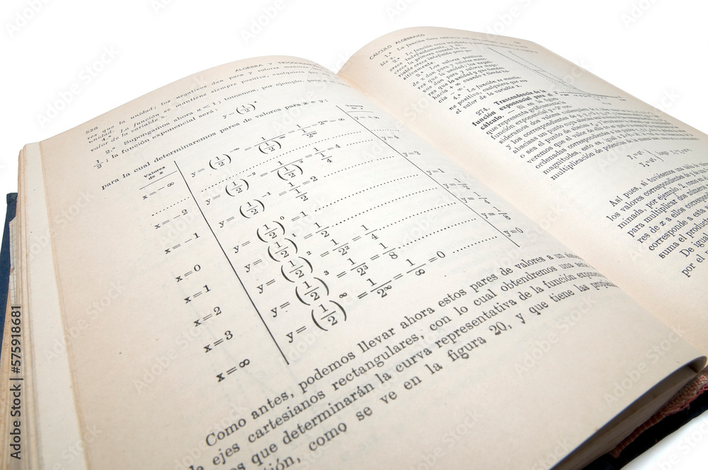 algebraic old math book used for the study in schools isolated with clipping path algebraic old math book used for the study in schools isolated with clipping path
