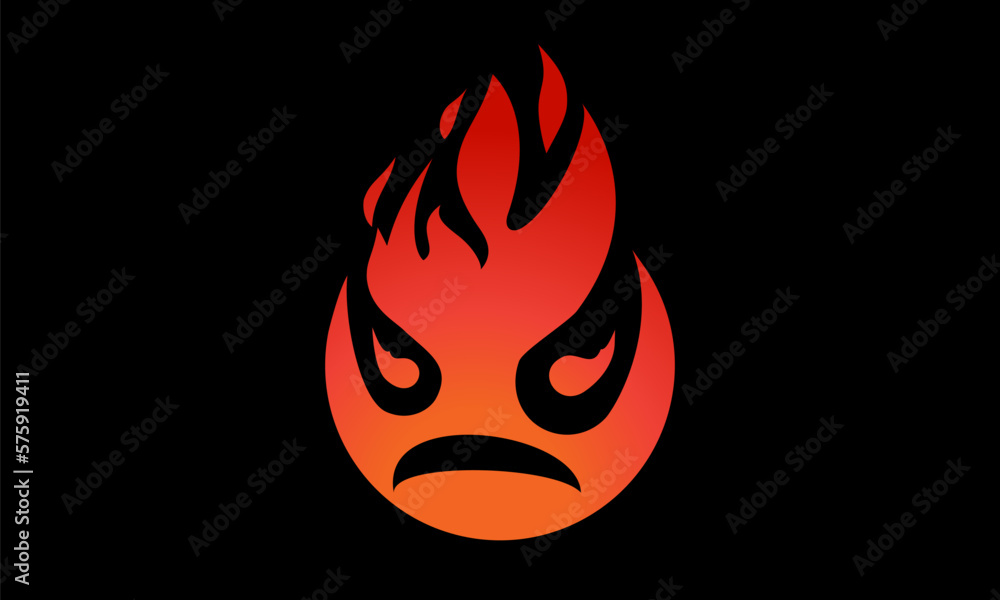 Fire smile, red hot face, Evil character icon. monster flaming design, illustration vector Fire smile, red hot face, Evil character icon. monster flaming design, illustration vector