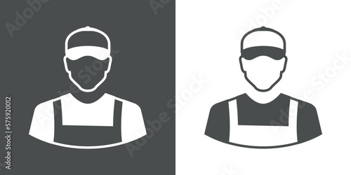 Símbolo servicio técnico. Icono de manitas con silueta de hombre con ropa de trabajo y gorra de béisbol