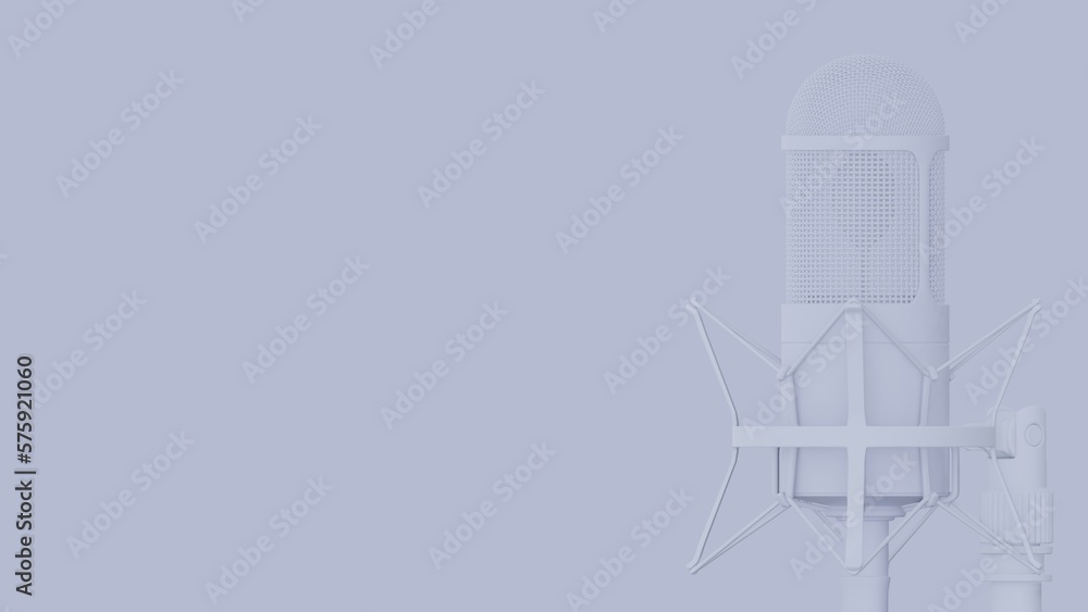 Microphone with stand on the desk and pop filter. Isolated background. Sound recording equipment concept. Professional studio black mic, cable and black pop filter on mic stand. 3d render Microphone with stand on the desk and pop filter. Isolated background. Sound recording equipment concept. Professional studio black mic, cable and black pop filter on mic stand. 3d render