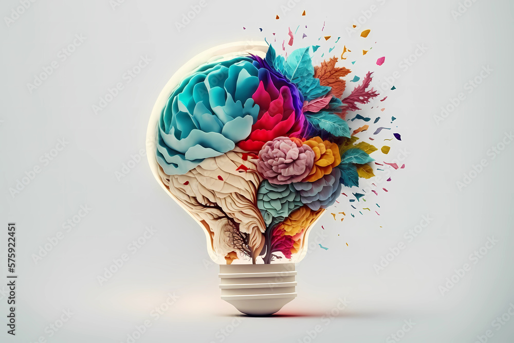 Multicolor Brain and Light Bulb Illustration, Creative smart thinking for inspiration and innovation Idea. Generative AI Multicolor Brain and Light Bulb Illustration, Creative smart thinking for inspiration and innovation Idea. Generative AI