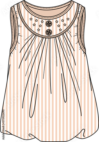 KID GIRLS WEAR TUNIC TOP WITH STRIPE DETAIIL PATTERN VECTOR