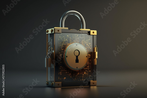 Illustration of a padlock on a digital screen, symbolizing secure and encrypted data. Generative AI