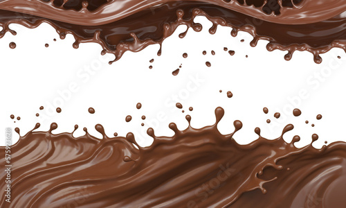 Abstract Chocolate Background, Chocolate sauce melted and splash 3d illustration.