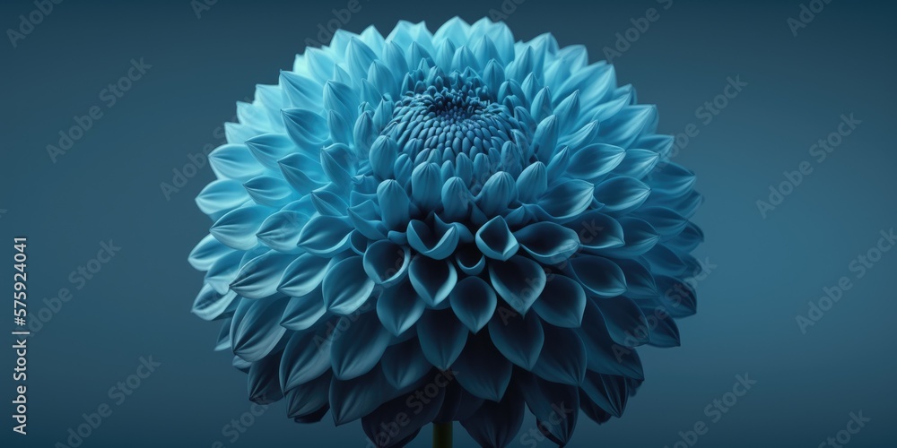 Gorgeous blue dahlia flower. Flower isolated on blue background. Close up. Floral design for prints, postcards or wallpaper.