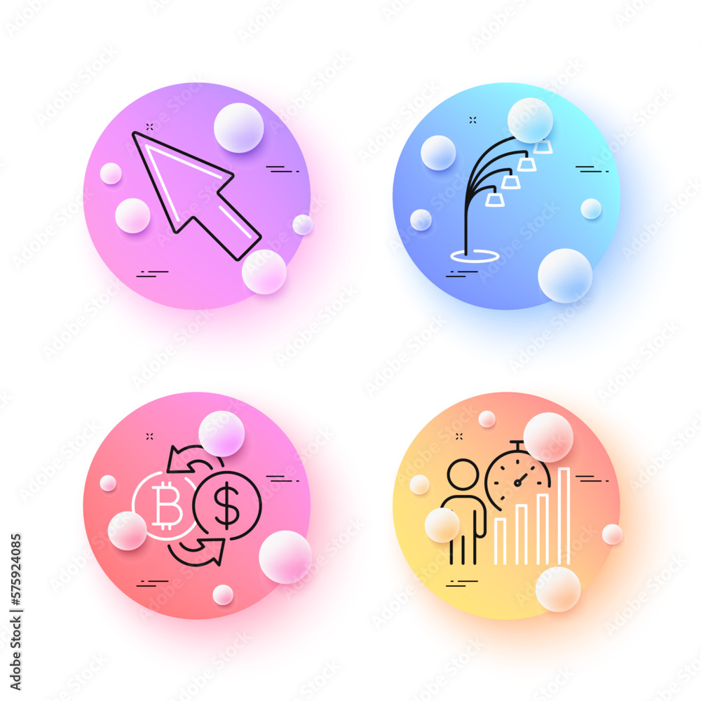 Floor lamp, Bitcoin exchange and Business statistics minimal line icons. 3d spheres or balls buttons. Mouse cursor icons. For web, application, printing. Vector Floor lamp, Bitcoin exchange and Business statistics minimal line icons. 3d spheres or balls buttons. Mouse cursor icons. For web, application, printing. Vector