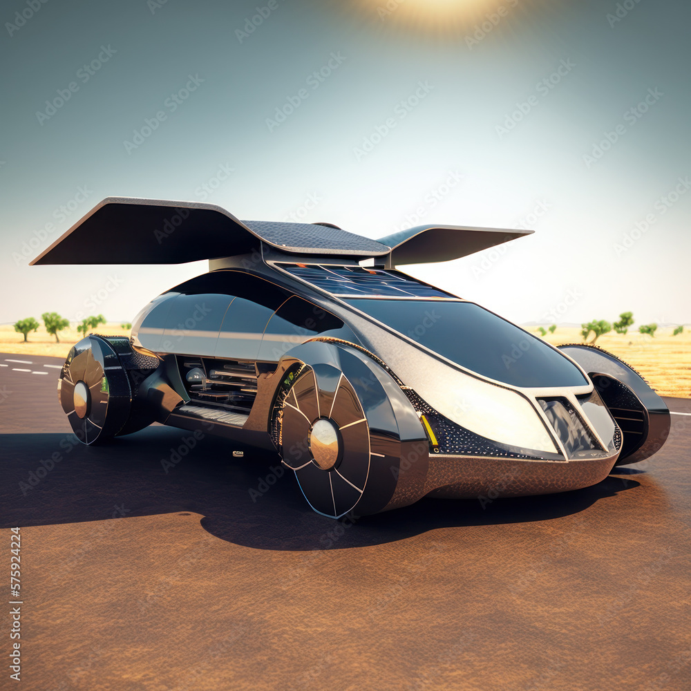 futuristic electric car with solar panels. generative ai