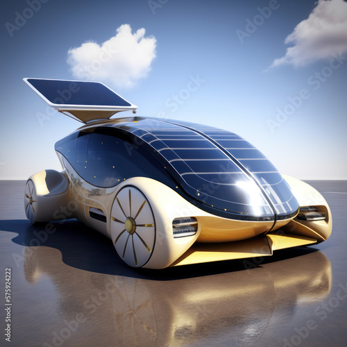 futuristic electric car with solar panels. generative ai © ArgitopIA