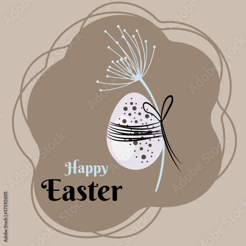 Easter egg and flower Vector illustration with Easter greetings for holiday design. Minimalist design in soft colors. Postcard, square template, suitable for posting on social networks.