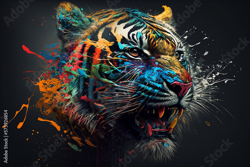 Colorful abstract digital art of a tiger