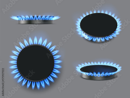 Gas flame realistic. Kitchen stove burning decent vector template gas oven