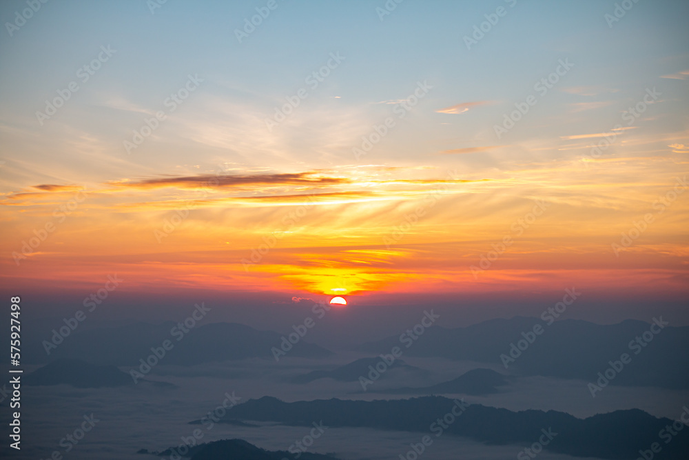 sunrise with orange sky, new day with beautiful sky