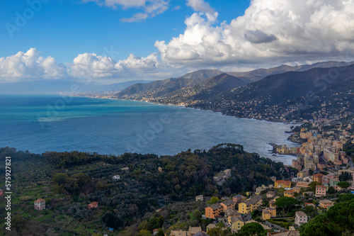 Over view of Camogli and Ligurian riviera, province of Genoa, Italy