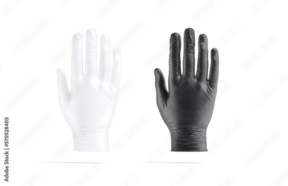 Blank black and white rubber gloves back mockup, front view Blank black and white rubber gloves back mockup, front view