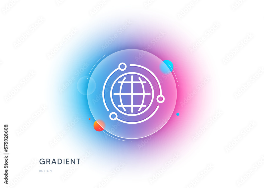 Globe line icon. Gradient blur button with glassmorphism. World or Earth sign. Global Internet symbol. Transparent glass design. Globe line icon. Vector Globe line icon. Gradient blur button with glassmorphism. World or Earth sign. Global Internet symbol. Transparent glass design. Globe line icon. Vector