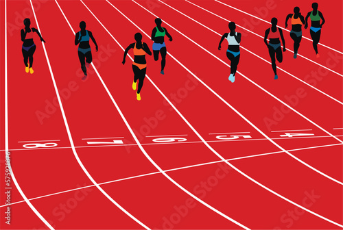woman runner running sprint in stadium vector illustration
