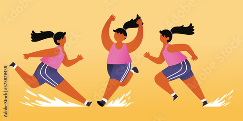 Female Character Running Fast Race Mararthon Athletes, Vector, Illustration