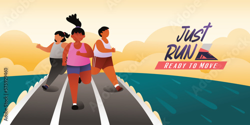 Male And Female Running Together, City Run, Training, Vector, Illustration
