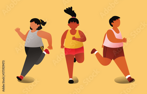 Female And Male Character Running Fast Race Mararthon Athletes, Vector, Illustration