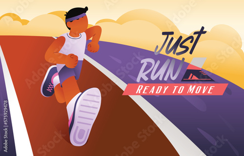Male Running Fast In The Way Outdoor Banner Poster, Vector, Illustration