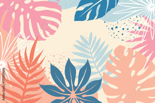 Floral summer tropical template background design with minimalist trendy colour