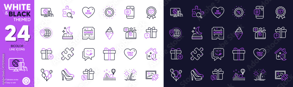 Fireworks, Add gift and Mattress line icons for website, printing. Collection of Discount, Search puzzle, Roller coaster icons. Shoes, Only you, Winner ticket web elements. Balloons. Vector Fireworks, Add gift and Mattress line icons for website, printing. Collection of Discount, Search puzzle, Roller coaster icons. Shoes, Only you, Winner ticket web elements. Balloons. Vector