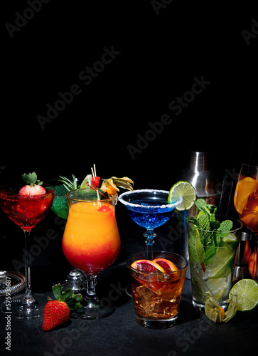 Set of various classic cocktails